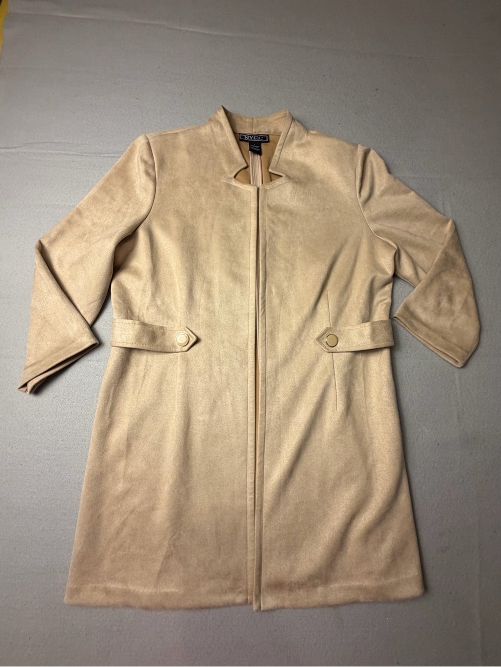 New York & Company Women's Beige Open-Front Trench Coat